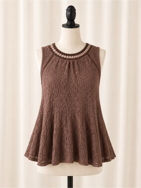 Free People Lace Swing Tank Top Brown Sleeveless Boho Keyhole Back M